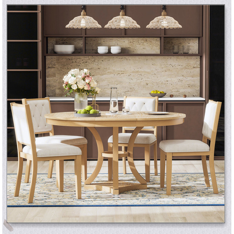 Ensemble de table de salle à manger 5 pièces avec table ronde extensible et 4 chaises rembourrées pour une utilisation polyvalente