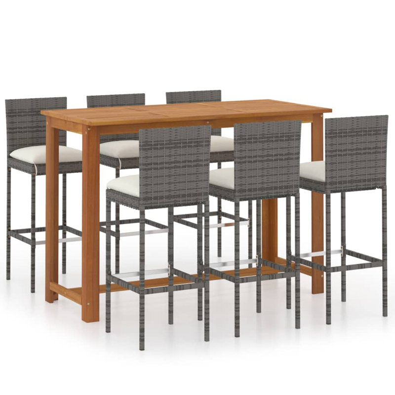 Ensemble de salle à manger rectangulaire à hauteur de bar pour 6 personnes avec coussins, gris, Gris