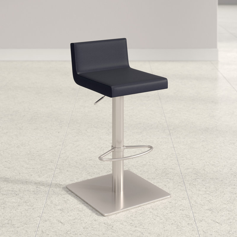 Tabouret de bar Gladwell, Similicuir noir (901) et acier inoxydable brossé