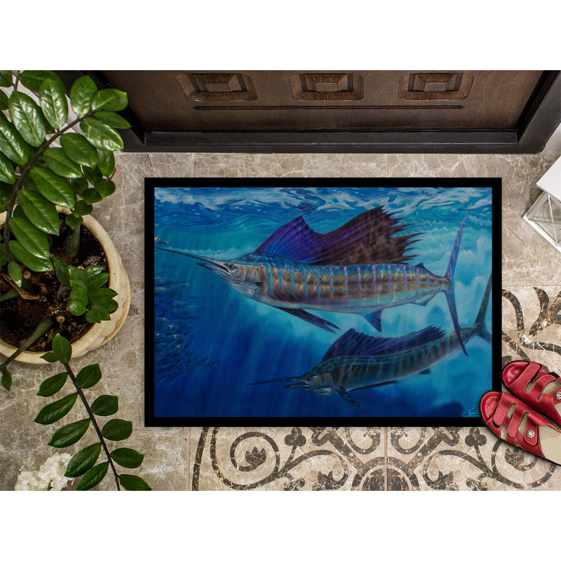 Large sailfish ouverte 36 po x 24 po tapis de porte extérieur antidérapant Buster