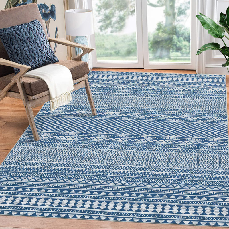 Rugs for Living Room Washable Rug Non-Slip Low Pile Accent Carpet Modern Abstract Carpet for Kitchen Entryways, Blue
