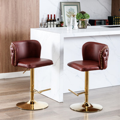 Adjustable Height Swivel , Modern Pu Upholstered With Back, For Home Pub And Kitchen Island  2  - Wine Red Burgundy Seat, Leather Upholstery Back Pub,  2Pcs