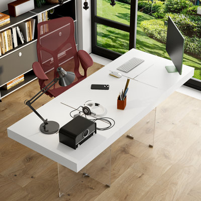 Computer Desk With Tempered Glass Legs by Ivy Bronx