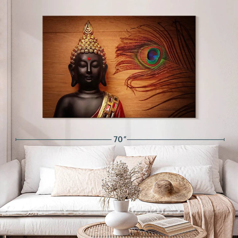 Adella Buddha And Peacock Feather, 34" H x 51" W