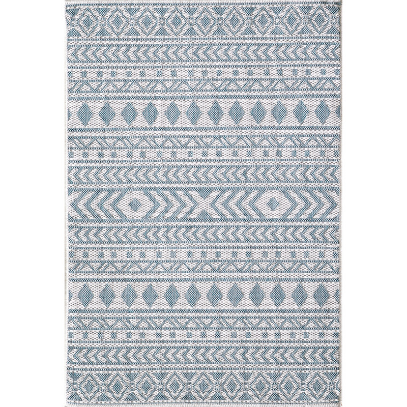 Bethaney Striped Indoor / Outdoor Area Rug, Rectangle 3'3" x 4'11", Ivory/Aqua