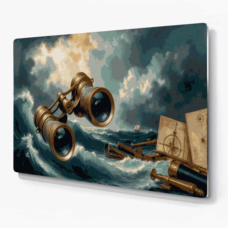 Art mural en métal noir Jumelles nautiques, H 11 po x l 14 po