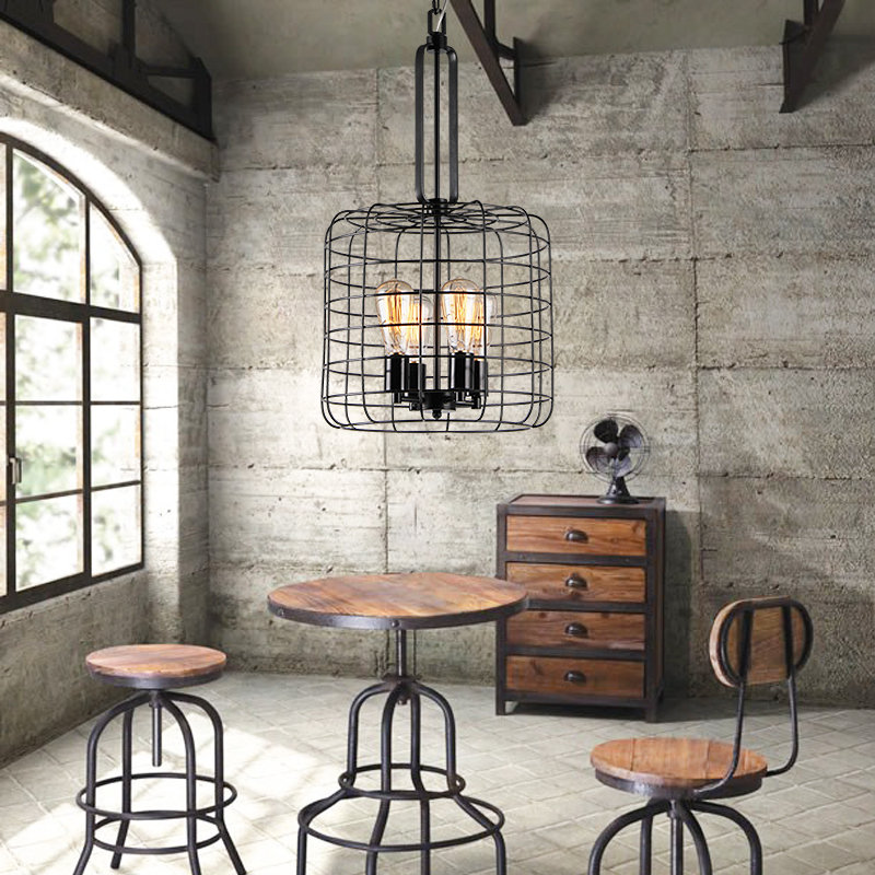 Luminaire suspendu cylindrique à 4 lumières