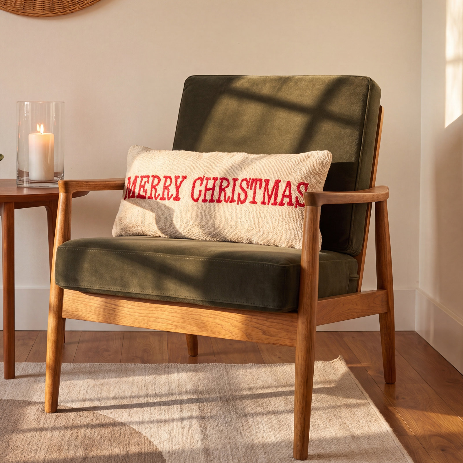 Hand-Hooked Merry Christmas Throw Pillow