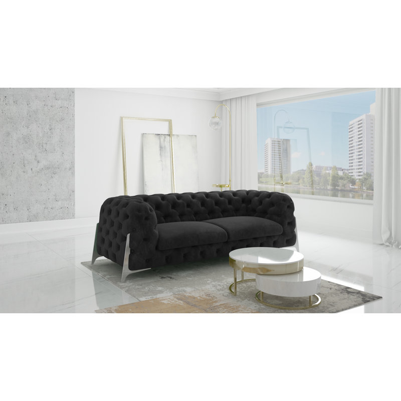 Juneri 3 Seater Velvet Sofa, Black