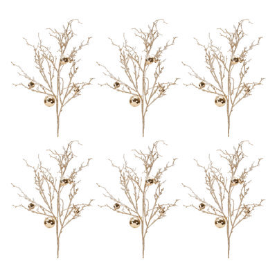 Branche de brindille floquée avec grelots (ensemble de 6)