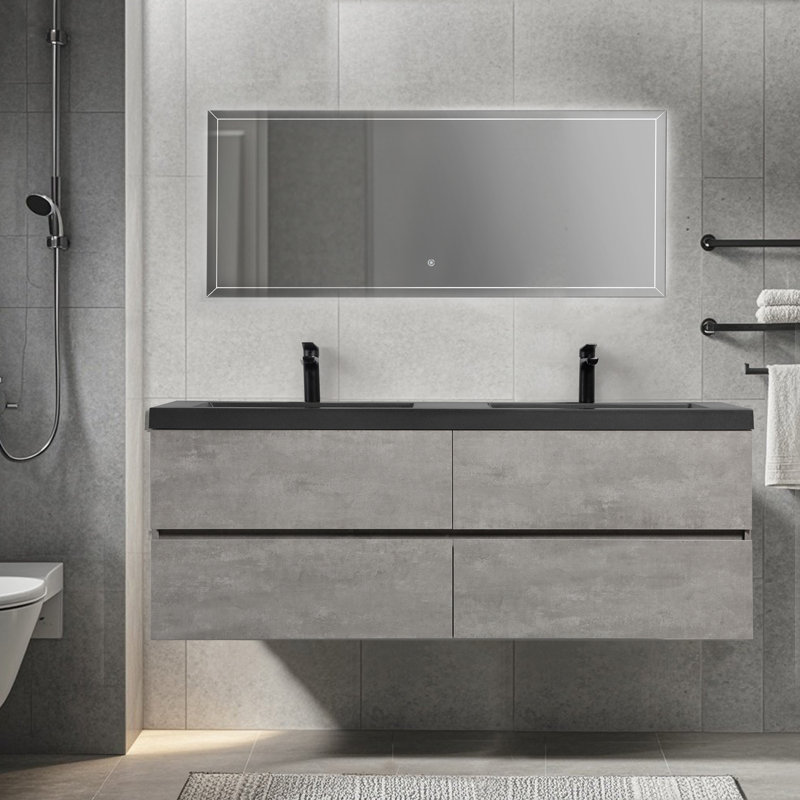 Meuble-lavabo mural mural flottant simple gris, 71"