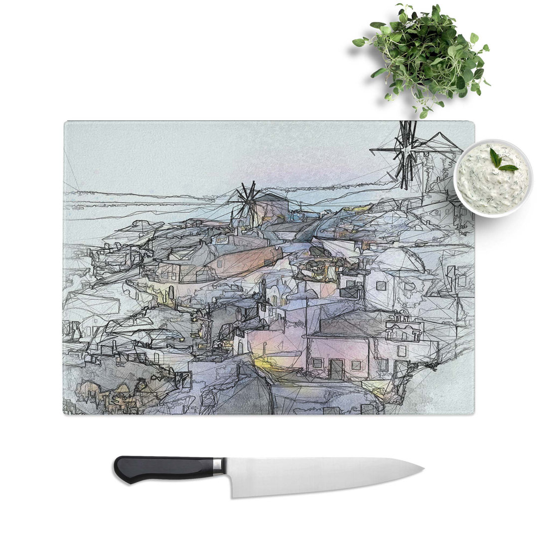 Tempered Glass The Santorini Skyline in Greece in Abstract Chopping Board