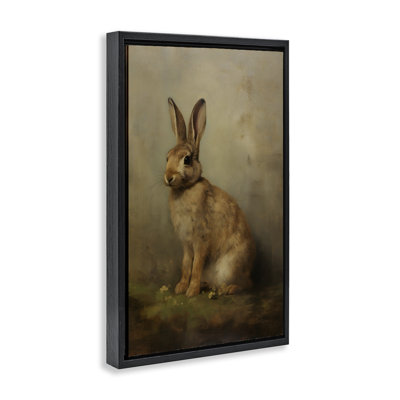 Brown Bunny Portrait Brown Framed Floater Canvas by Petal Prints Design