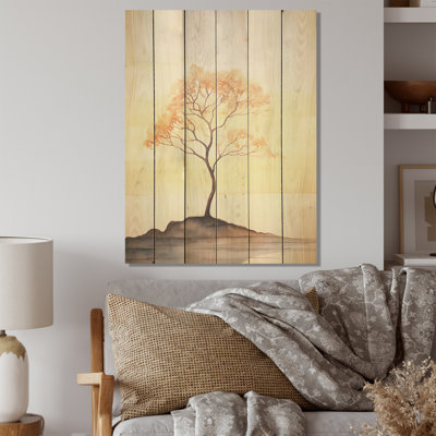 «Beige», silhouette du désert, beauté de la solitude - Minimalisme, art mural sur bois de pin naturel