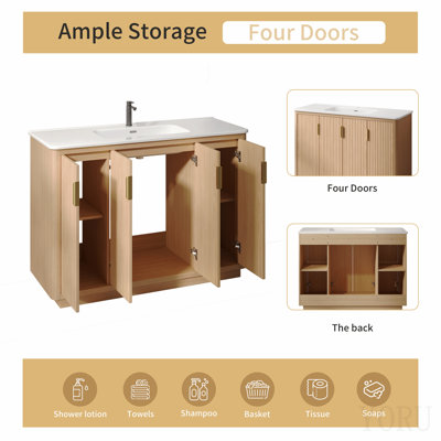 Meuble-lavabo autoportant de salle de bain couleur bois de 48 pouces au design à rayures
