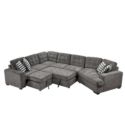 Ombra 149'' Oversized Sectional Sofa Square Arms Firm Sectional Sleeper Sofa with Pull Out Bed
