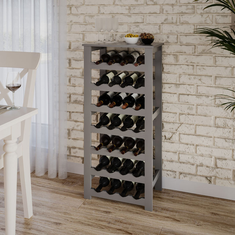 Abderahmane Solid Wood Freestanding Wine Bottle Rack, Grey