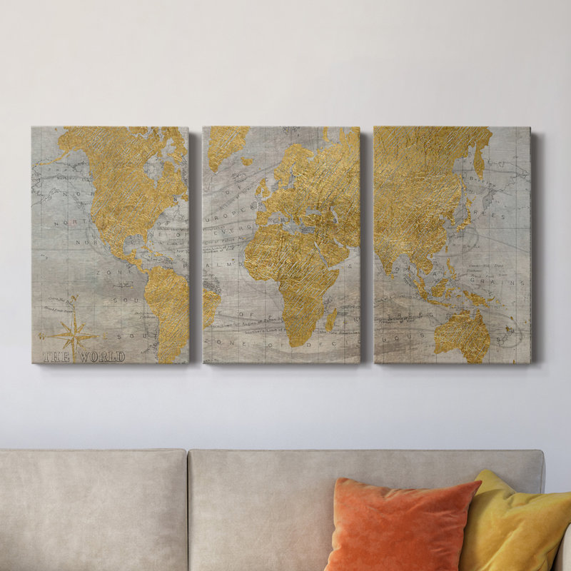 Golden World - Toile tendue avec châssis de qualité supérieure - Prêt à être accroché, H 48 po x l 96 po x P 1 po