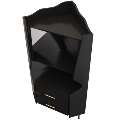 Armoire de coin avec 2 tablettes de rangement ouvertes et 2 tiroirs, armoire à miroir