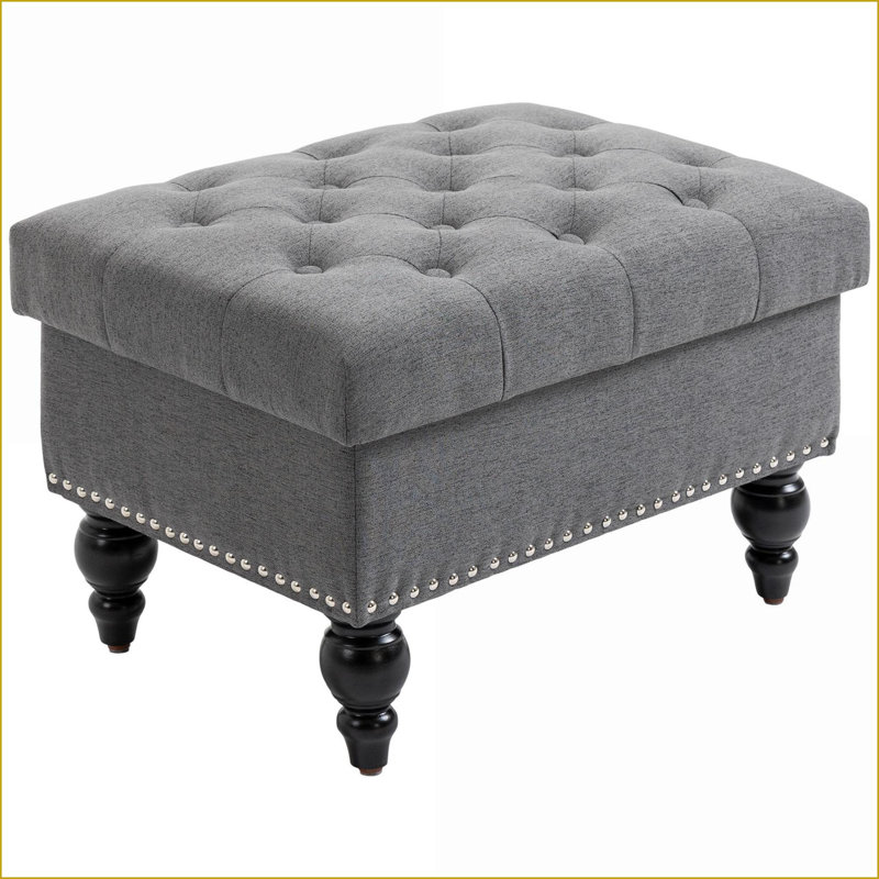 Repose-pieds avec rangement pour le salon, repose-pieds capitonné gris ardoise classique avec couvercle amovible de 25 po | Bois | Robuste