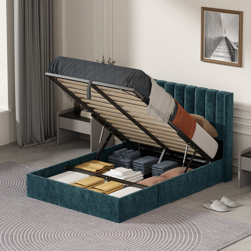 Lit plateforme avec rangement Daizia, Double, Vert