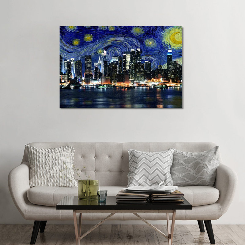 «New York City, New York Starry Night Skyline», reproduction d'impression, H 32 po x l 48 po x 1,5 po, Toile tendue
