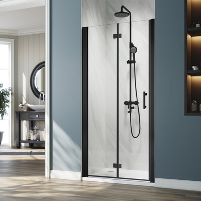 Porte de douche pliante sans cadre H 36 po x l 72 po BFH, verre trempé transparent de 6 mm, charnière pliante à 180 °