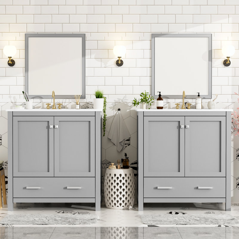 Ensemble de meuble-lavabo double avec salle de bain (séparé), Gris
