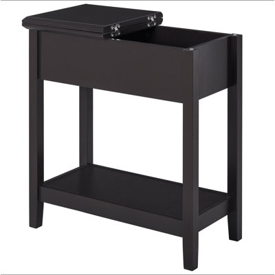 End Table, Narrow Side Table with Flip Top, Storage Cabinet, Bottom Shelf for Living Room, Dark Coffee