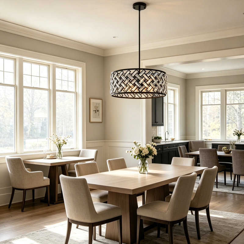 5 - Light Modern Dimmable Black Drum Crystal Chandelier,  Adjustable Height Pendant Light Fixture For Kitchen Island Dining Room Entryway