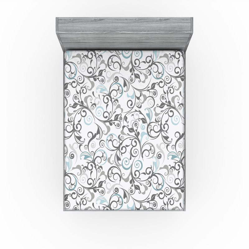 Drap-housse orange Ambesonne, Gris / bleu pâle / floral blanc, Drap-housse de taille double