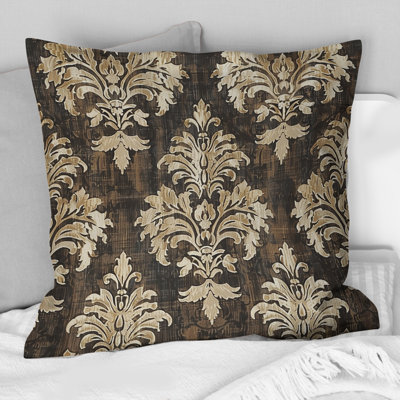Coussin décoratif brun et beige damassé Glam VI