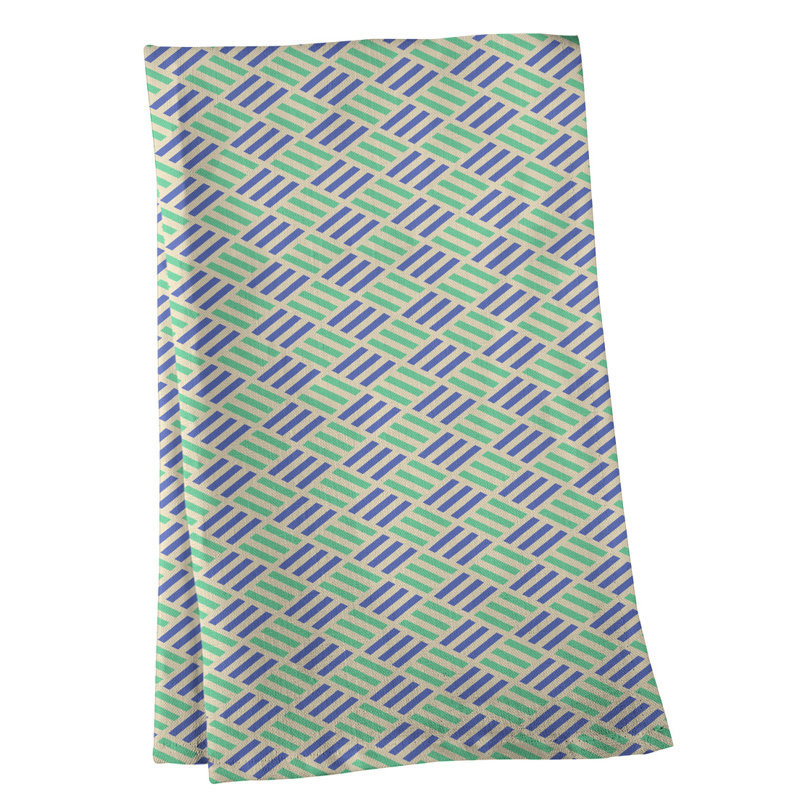 Torchon à losanges à rayures, Bleu/vert, Polyester sergé