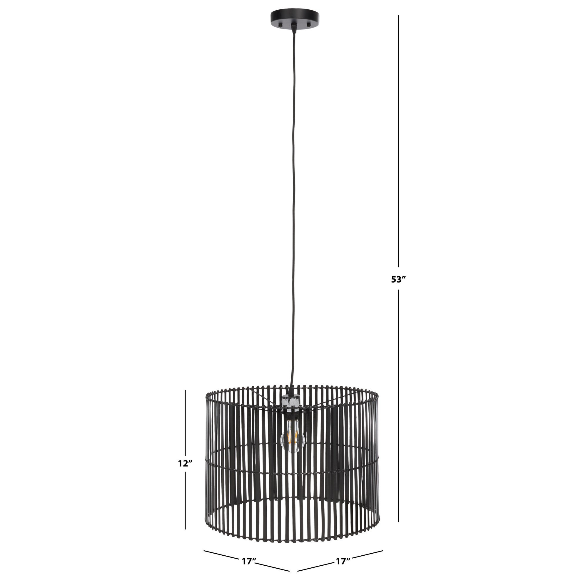 Fareholm Single Light Rattan Dimmable Pendant, Black