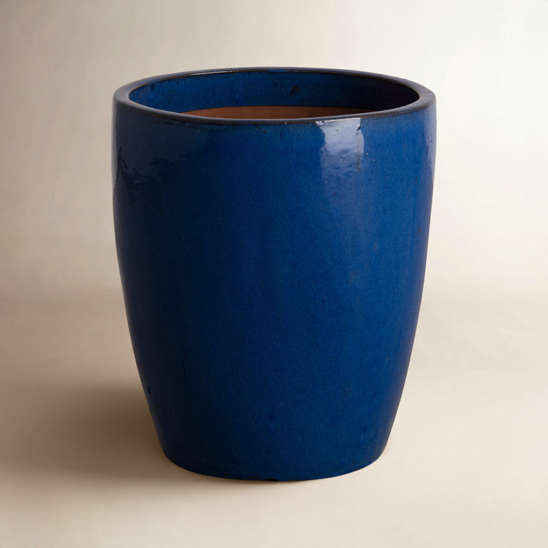 Pot à fleurs en céramique Polygala, Bleu, H 15,5 po x l 14 po x p 14 po