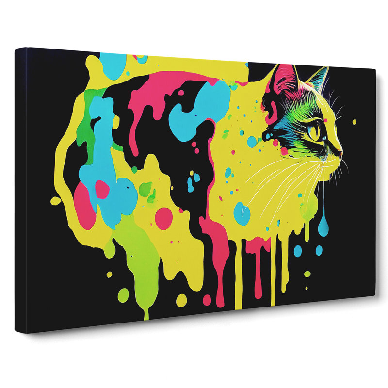 Dripping Paint Cat - Wrapped Canvas, 35cm H x 50cm W x 3cm D