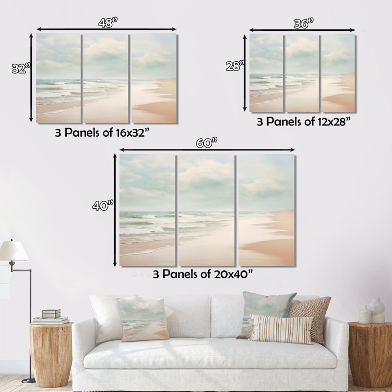 Minimalisme, paysage de plage VI, impression sur toile tendue 3 pièces, H 28 po x l 36 po