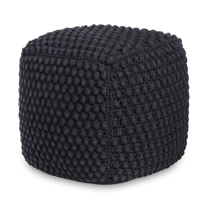 Pouf en mélange de coton 18 po Aitana, Noir 100 % coton