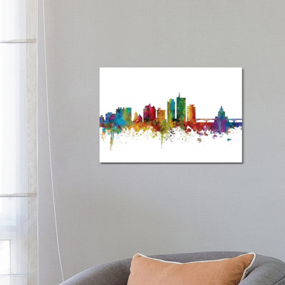 Cedar, Rapids Iowa Skyline by Michael Tompsett - 1 Piece Wrapped Canvas Wall Art