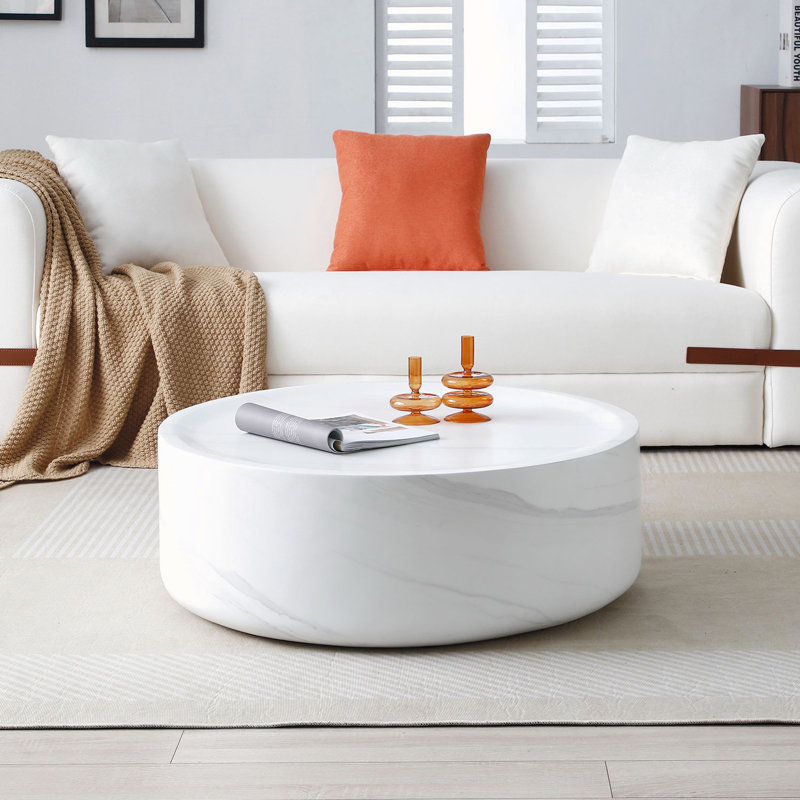 Table basse, table basse, table de salon avec plateau rond, H 11,81 po x L 39,37 po x l 39,37 po, Blanc