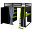 Structure de lit mezzanine en bois peu encombrante avec garde-robe intégrée, tablettes de rangement, rideaux occultants et lumières RVB-914694375