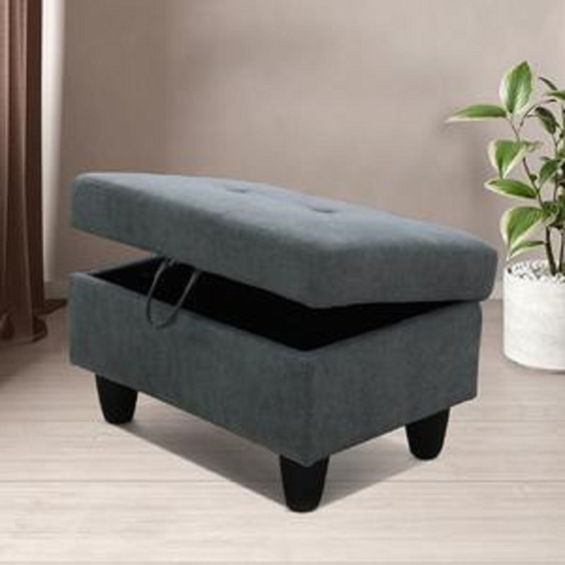 Repose-pieds rembourré en tissu Luigia, Tissu gris foncé