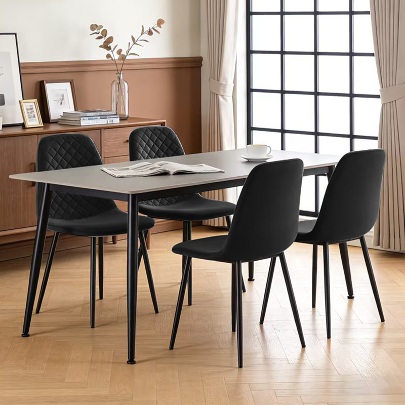 Brienna Black Velvet Upholstered Armless Dining Chair, Black Velvet, Black