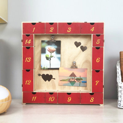 Porte-photo double avec cœurs doubles et quatorze boîtes à souvenirs pour bijoux Saint-Valentin