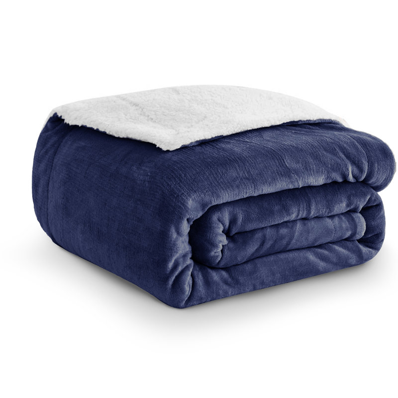 Soza Sherpa Fleece Dual Sided Fur Thick Reversible Blanket Throw, W200 x L240cm, Navy Blue