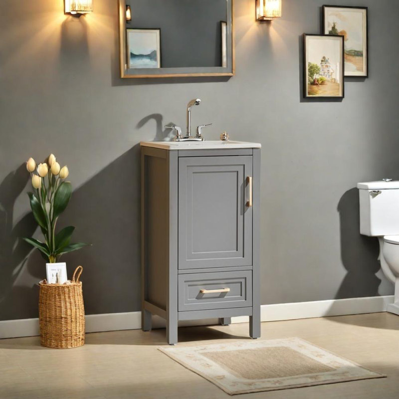 Meuble-lavabo simple autoportant 18 po 18 po, Gris/doré