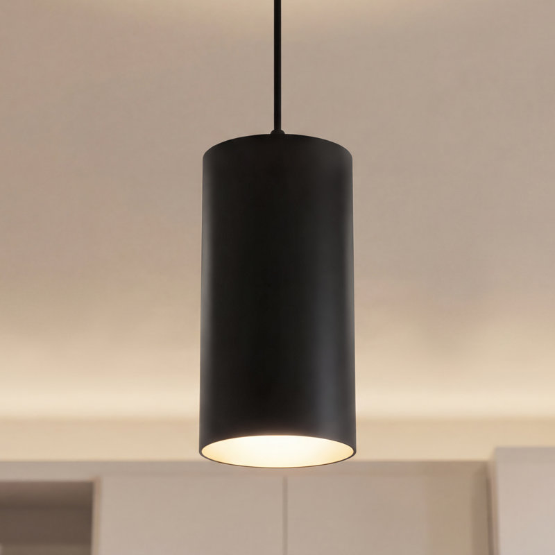 Delaplaine 6" Black Aluminum LED Cylinder Outdoor Pendant, Black, 132.8" H x 6" W x 6" D, 32