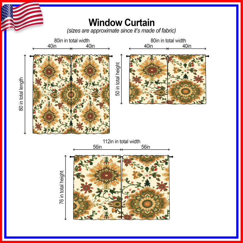 Floral Medallion Pattern Window Curtains Medallion Sheer & Room Darkening - 2 Panels, 20in x 50in - 2 panels, Sheer