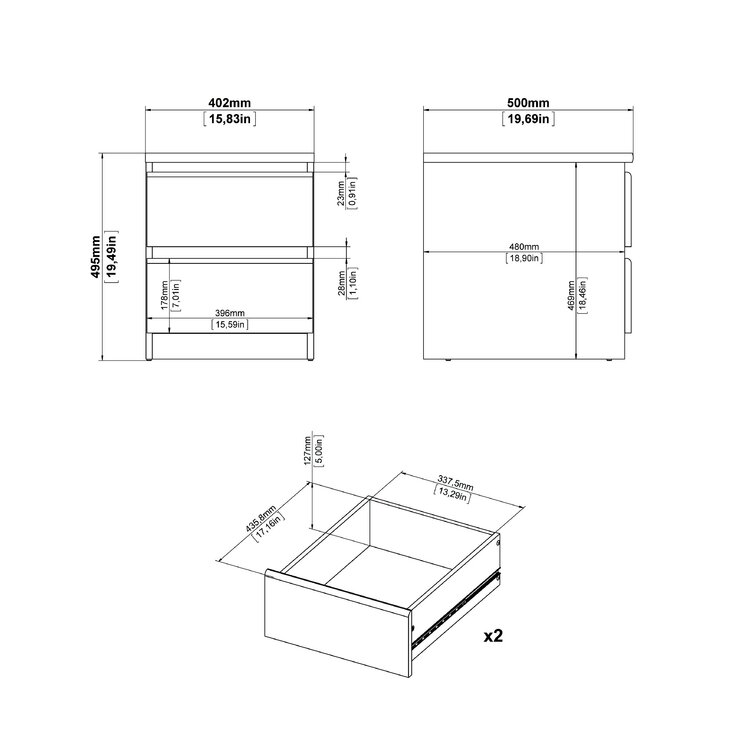 Kepner 2 Drawer Nightstand Color White High Gloss