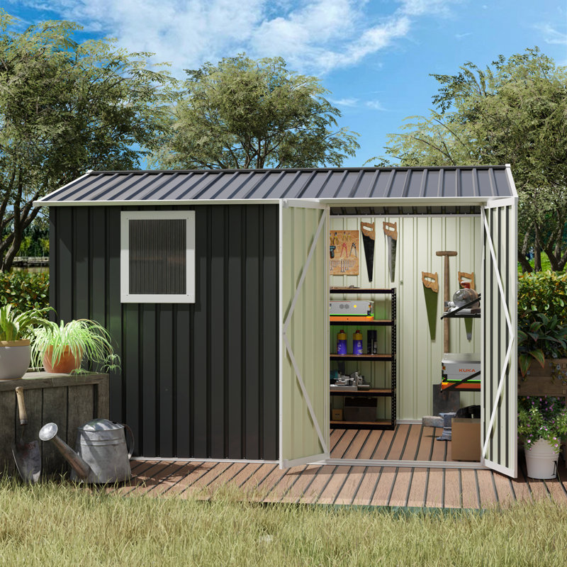 Remise de jardin en métal 9 * 6 pi pour outils de jardin Outils de jardin avec une fenêtre 9,5 x 6,7 pi
